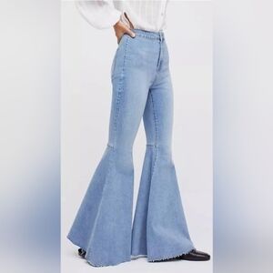 Free People SZ 32 Jeans Just Float on Flare Bermondsey Blue Hi-Rise-We The Free